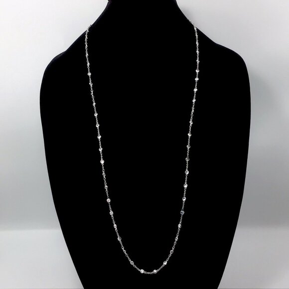 Sterling Silver Cubic Zirconia Station Necklace 13 Grams 36” New - Picture 1 of 10